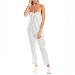 NBD Blue and White Pinstripe Jumpsuit